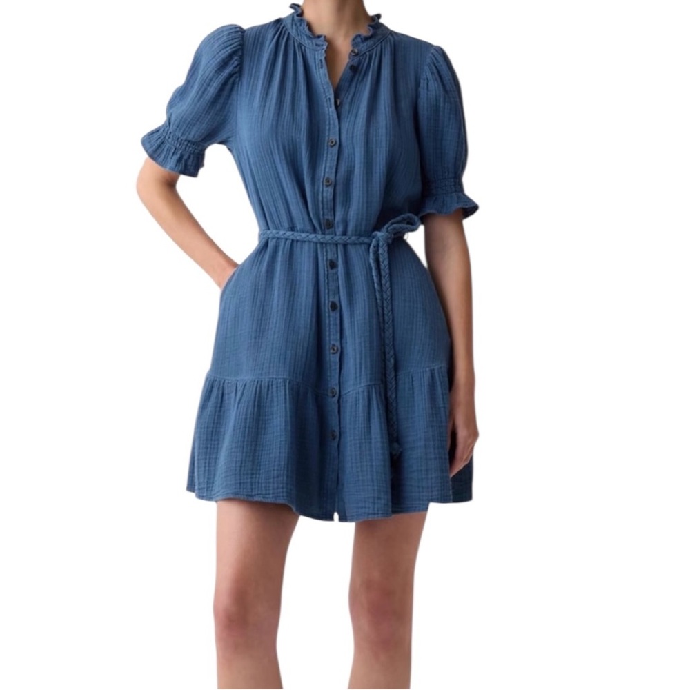 Gap Crinkle Gauze Blue Denim Mini Dress Size Small New